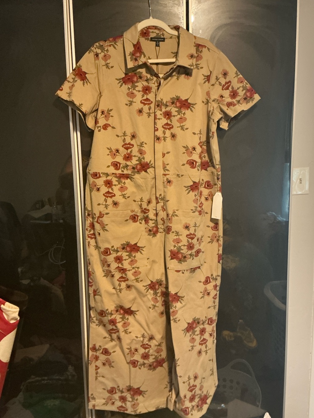 Universal Standard Beige Jumpsuit with Rust Floral Print